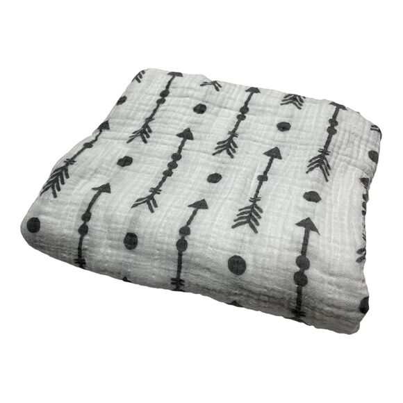 Momo Bebe Muslin Baby Swaddle Blankets White Gray Arrow Print - Picture 1 of 5